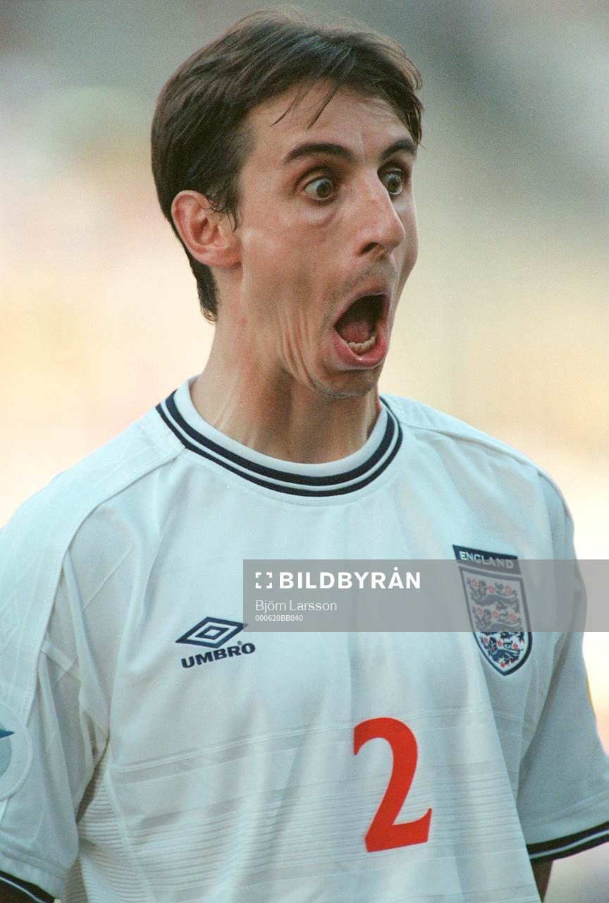Fotboll, EM. England - Rumänien. Gary Neville, England