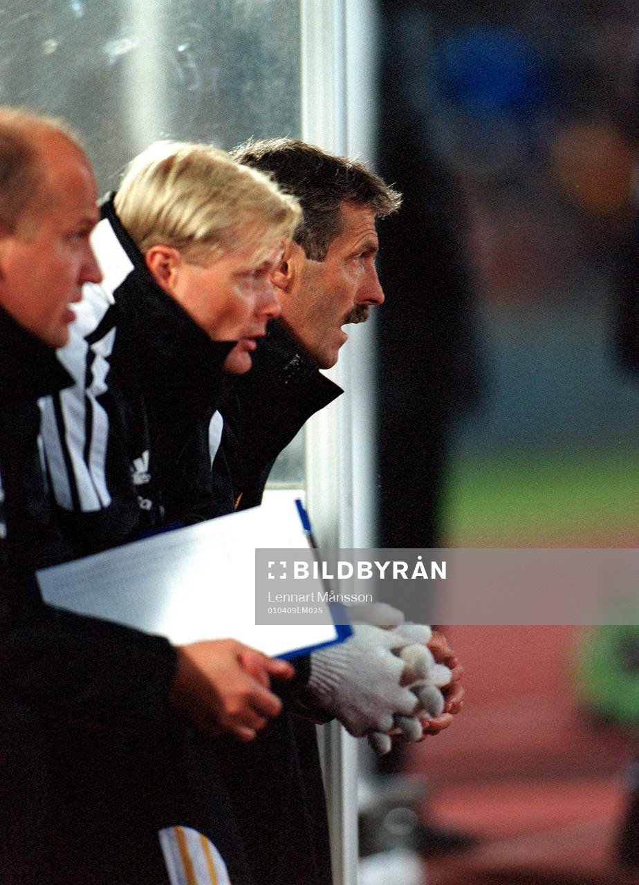 Fotboll, allsvenskan,  Olle Nordin (t h) och Peter Larsson,