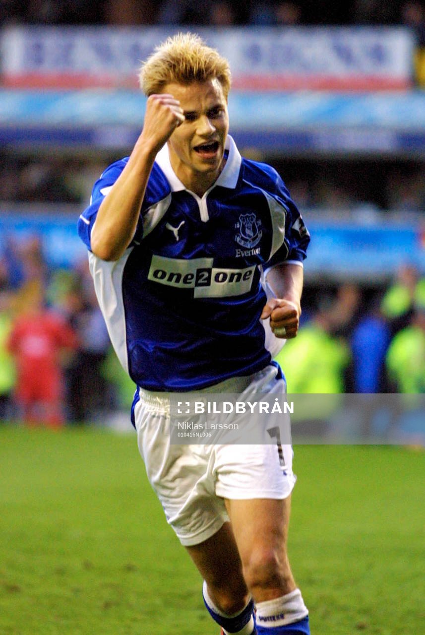 Fotboll, Premier League, Niclas Alexandersson, Everton, (jubel)