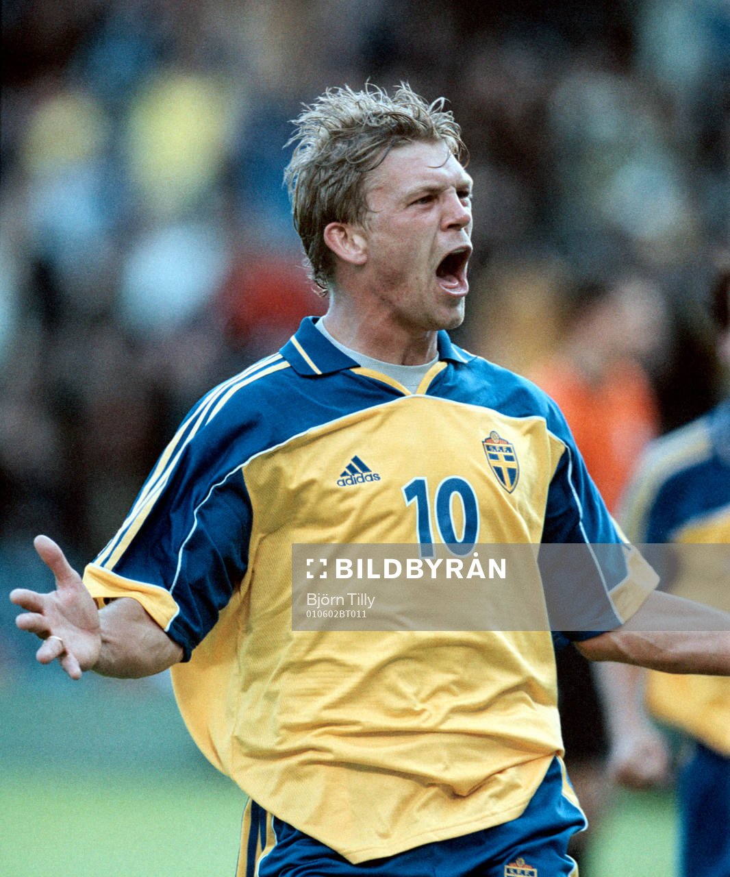 Fotboll Sverige - Slovakien, Marcus Allbäck, jubel