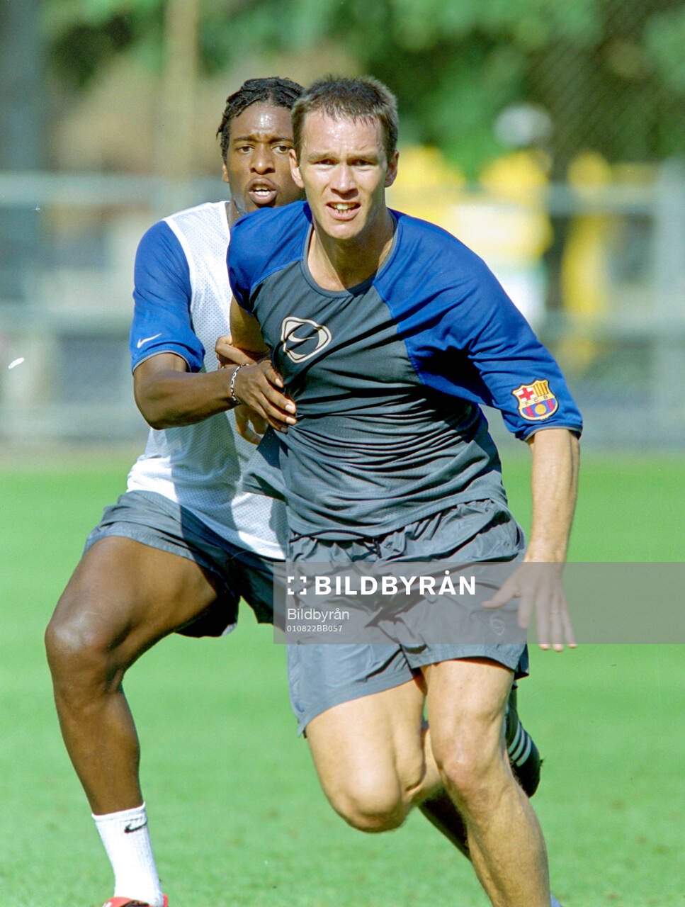 Patrik Andersson and Philippe Christanval of Barcelona