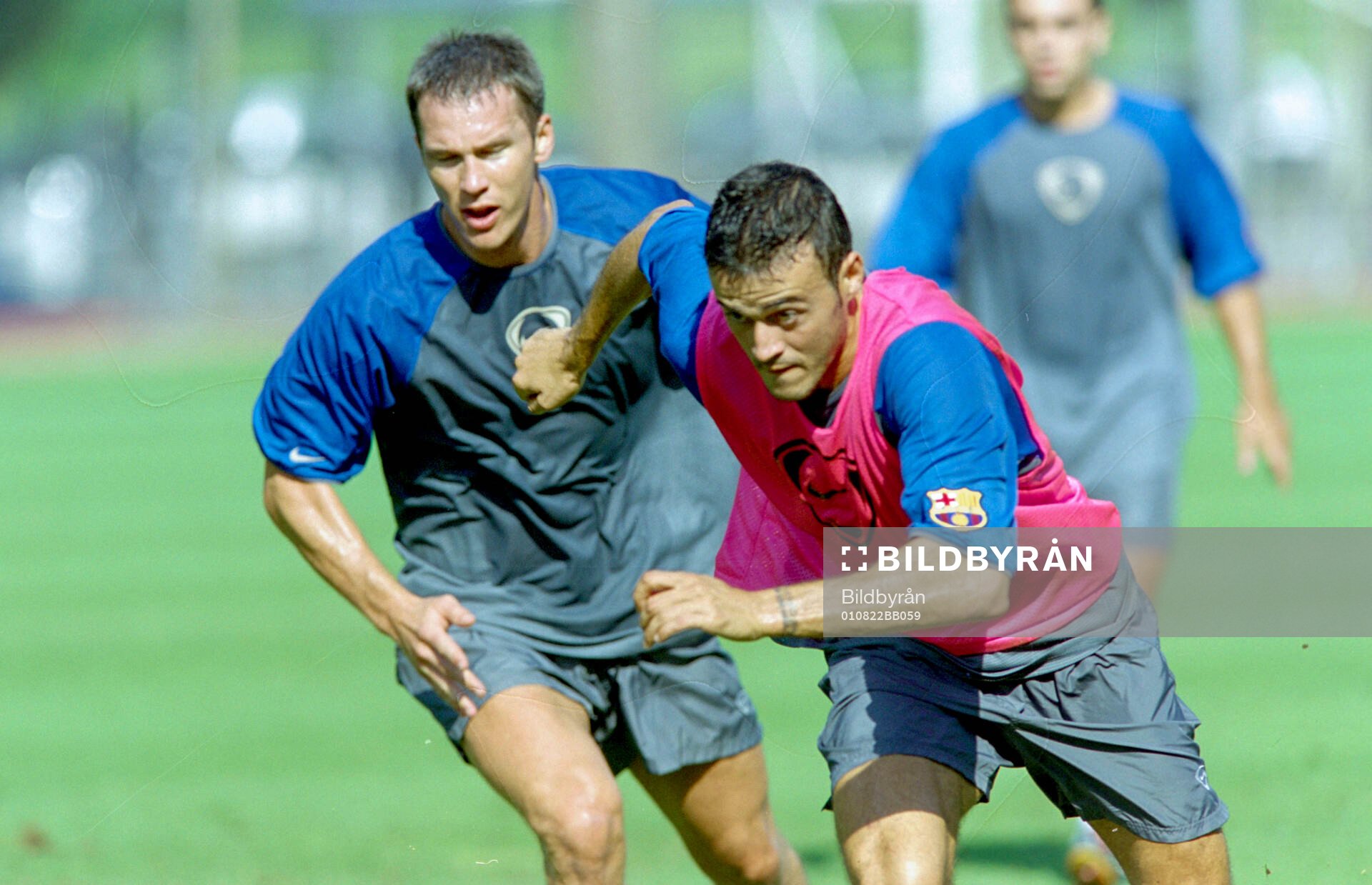Patrik Andersson and Luis Enrique of Barcelona