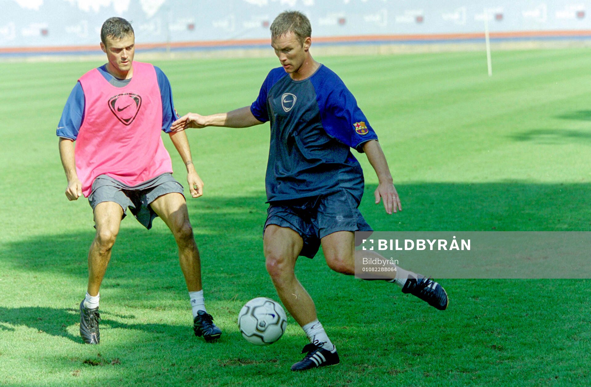 Patrik Andersson and Luis Enrique of Barcelona