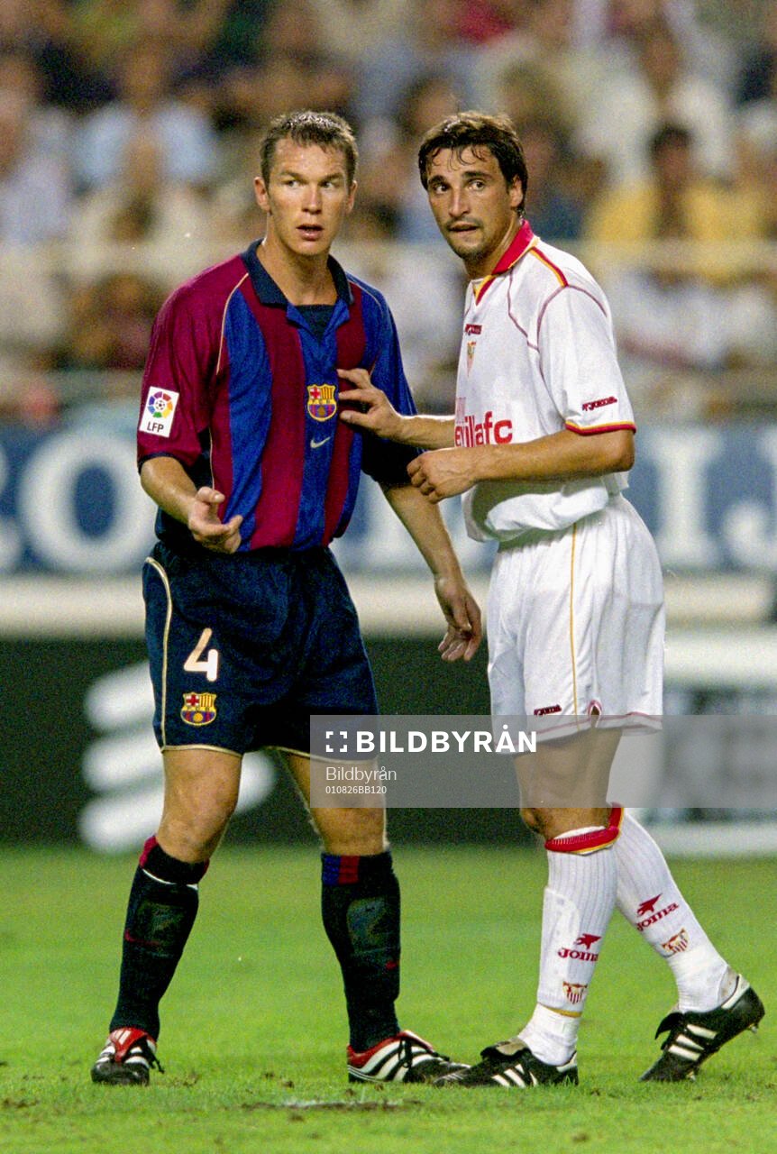 Patrik Andersson of Barcelona, Zoran Njegus of Sevilla