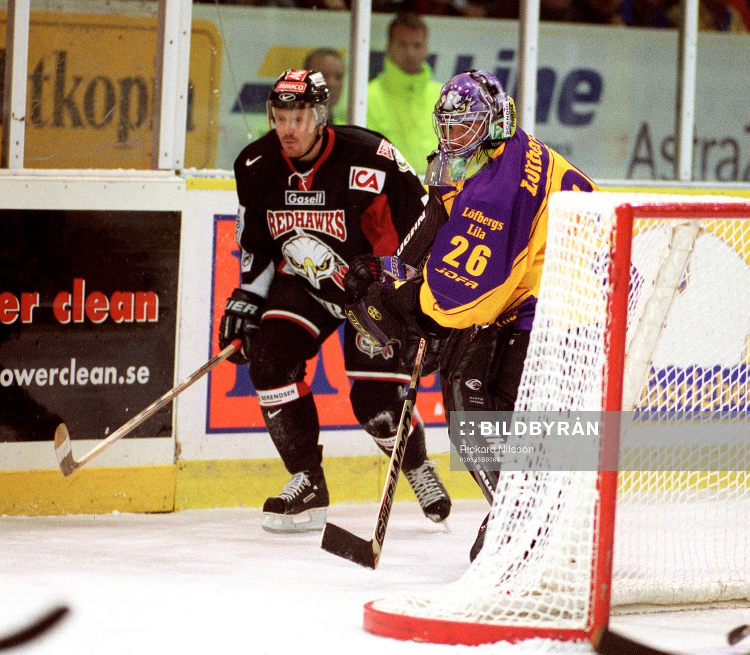Martin Gerber, målvakt i Färjestad och Marcus Thuresson,