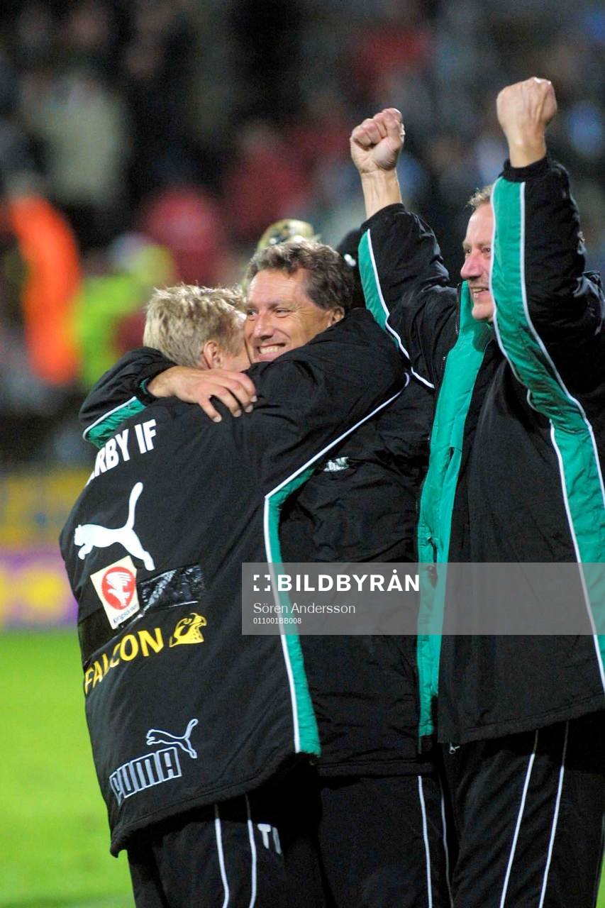 Sören Cratz kramar Erland Hellström, Hammarby, jubel