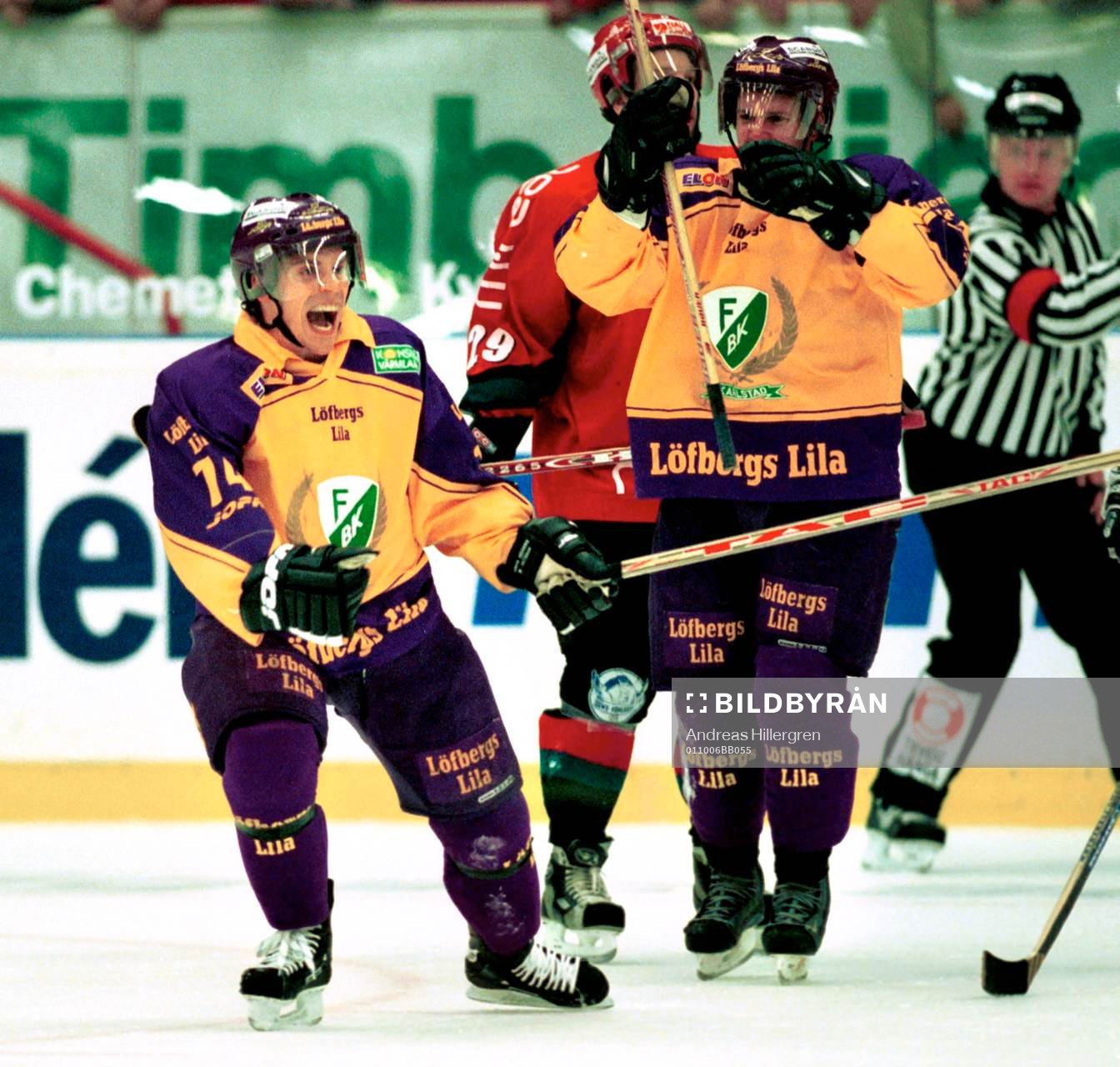 Dieter Kalt, och Rickard Wallin, Färjestad, jubel
