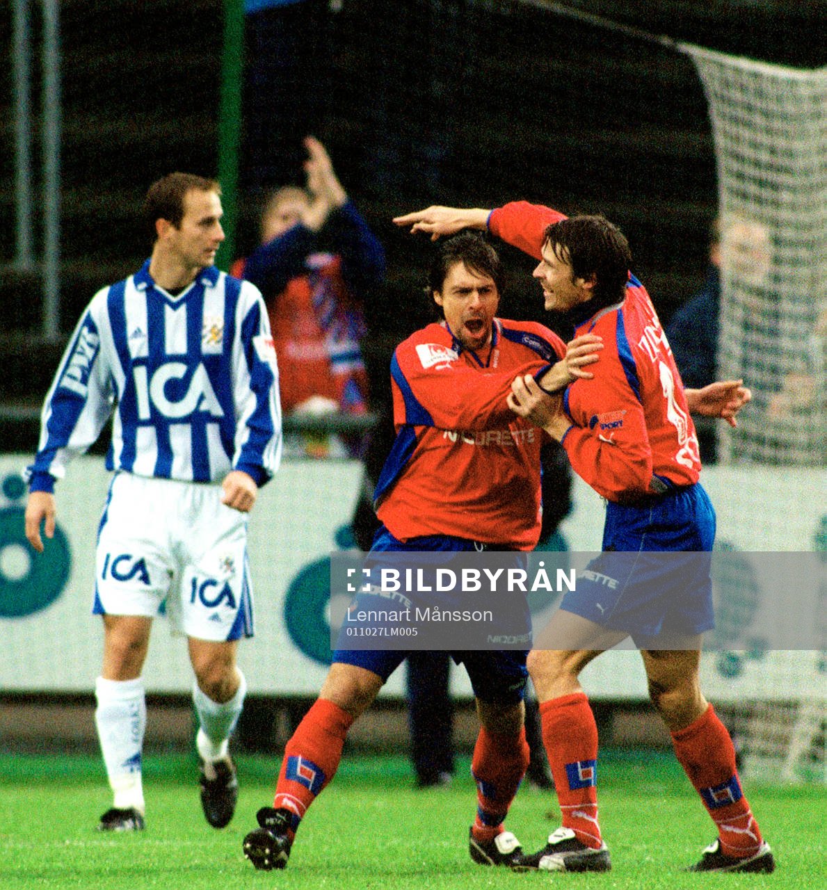 Målskytten Lars Bakkerud och Michael Hansson, Helsingborg