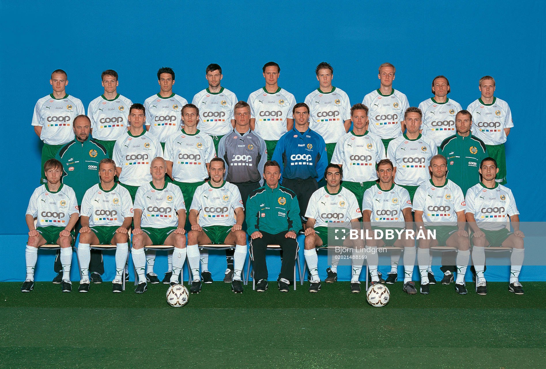 Fotboll, Allsvenskan, Hammarby: Bakre raden fr v; Charlie Ejerholm, Mikael Hellström, Suleyman Sleyman, Grym Bergman, Peter Holm, Patrik Gerrbrand, Mikael Andersson, Antti Pohja, Jonas Andersson.