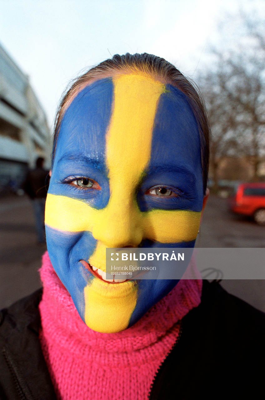fotboll, Sverige, supporter, svenska flaggan, tjejer
