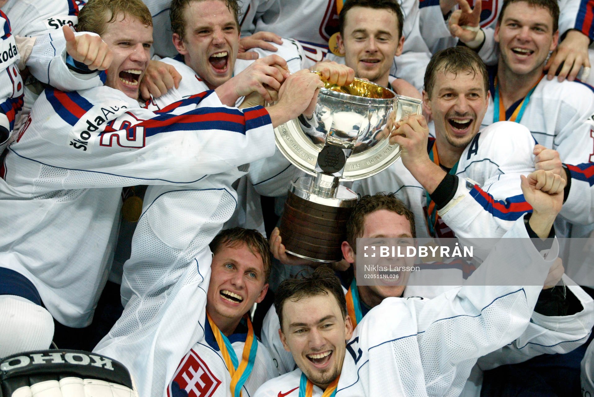 Ishockey, VM. Slovakien, världsmästare. Jubel, glädje,