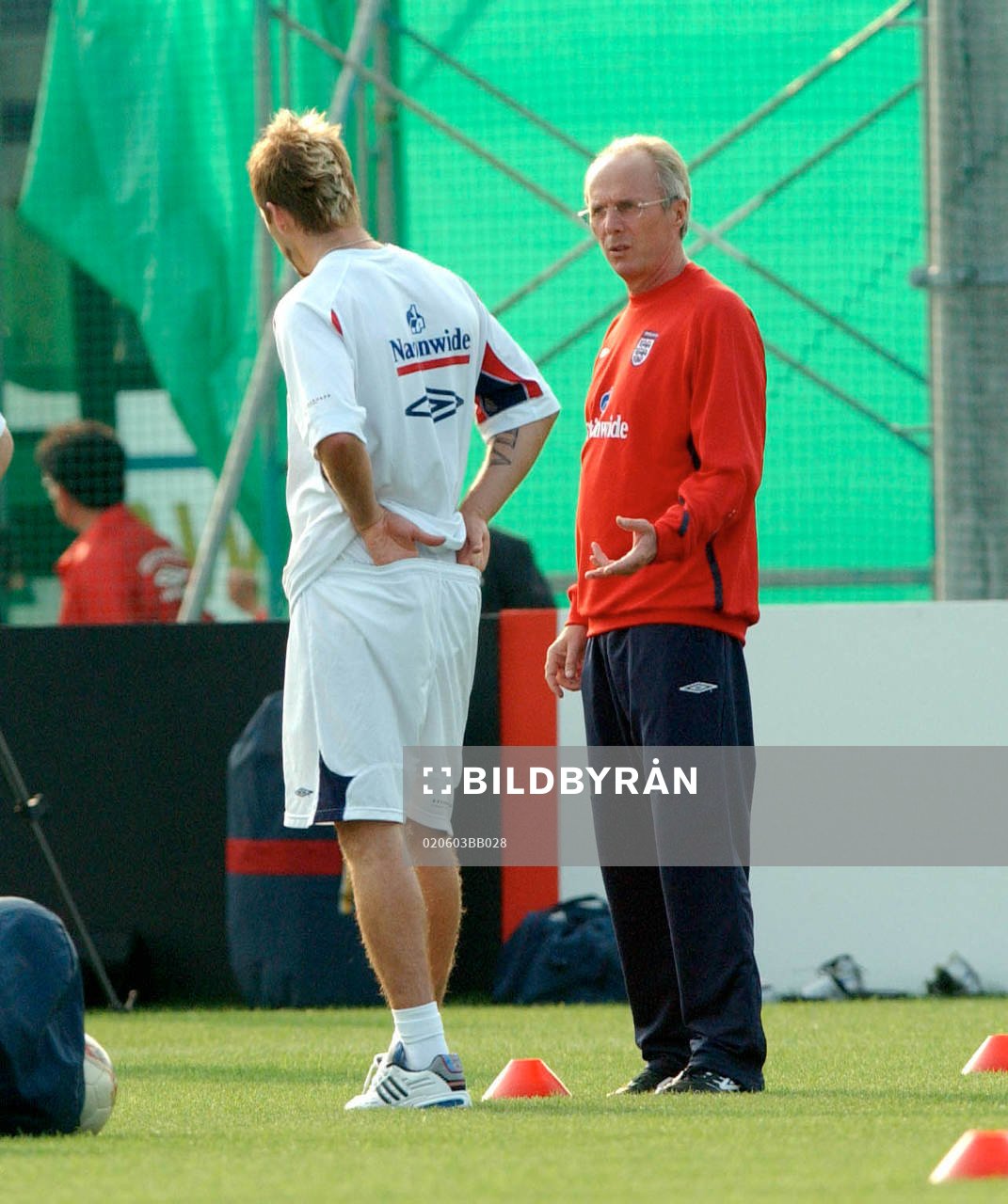  David Beckham och Sven-Göran Eriksson (Sven Göran Eriksson, Svennis) under träningen