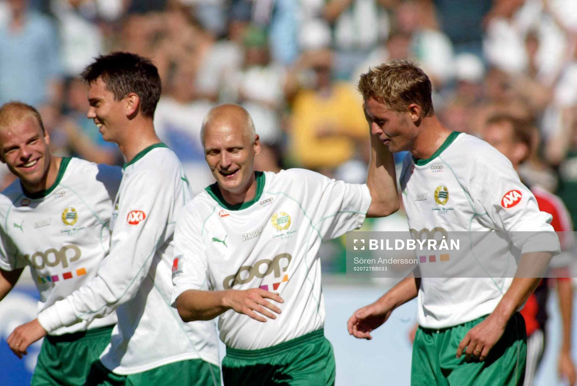  Jubel i Hammarby. Fr.v Andreas Hermansson, Johan Andersson, Christer Fursth och Peter Markstedt.