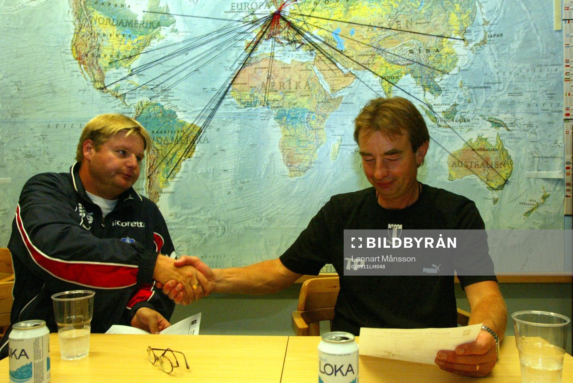 Peter Swärdh, tränare Helsingborg och Tom Prahl, tränare