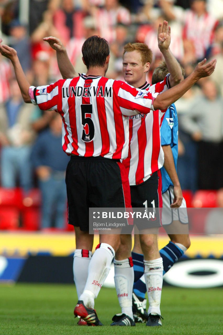 Claus Lundekvam och Michael Svensson, Southampton jubel,