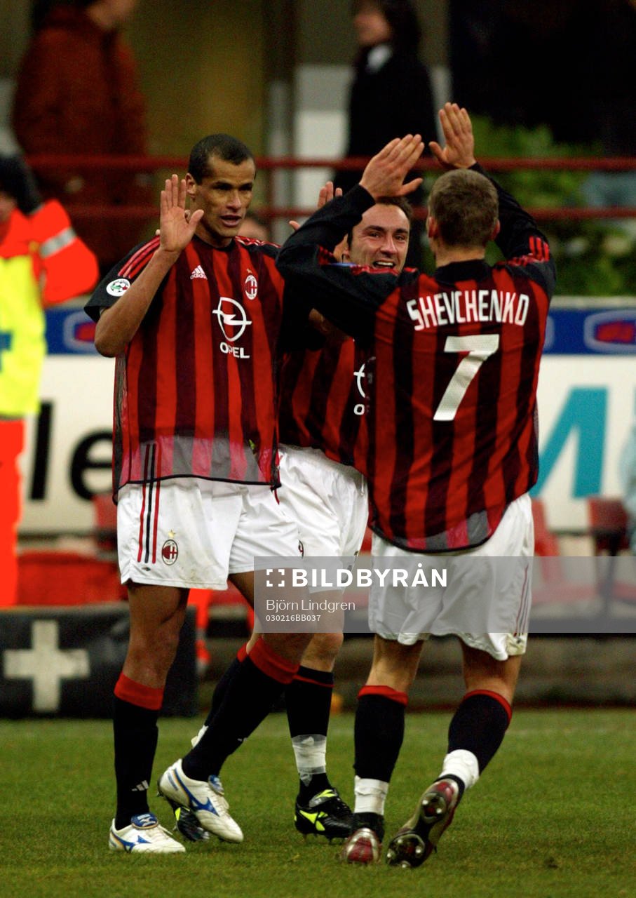  Ferreira Rivaldo Borba, Christian Brocchi och Andriy Shevchenko, Milan jublar, jubel