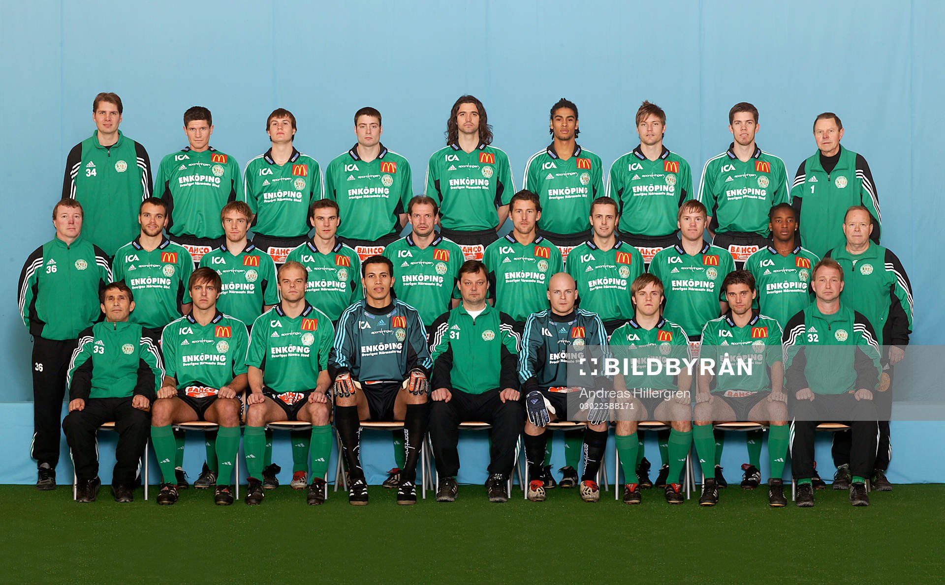  Bakre raden fr v; Patrik Bjerketun, lagledare, Benny Olsen, Johan Thörnblom, Johan Johansson, Baskim Sopi, Marco Belo Da Silva, Johan Wallinder, Fredrik Ulmstedt, Lennart Andersson, material.