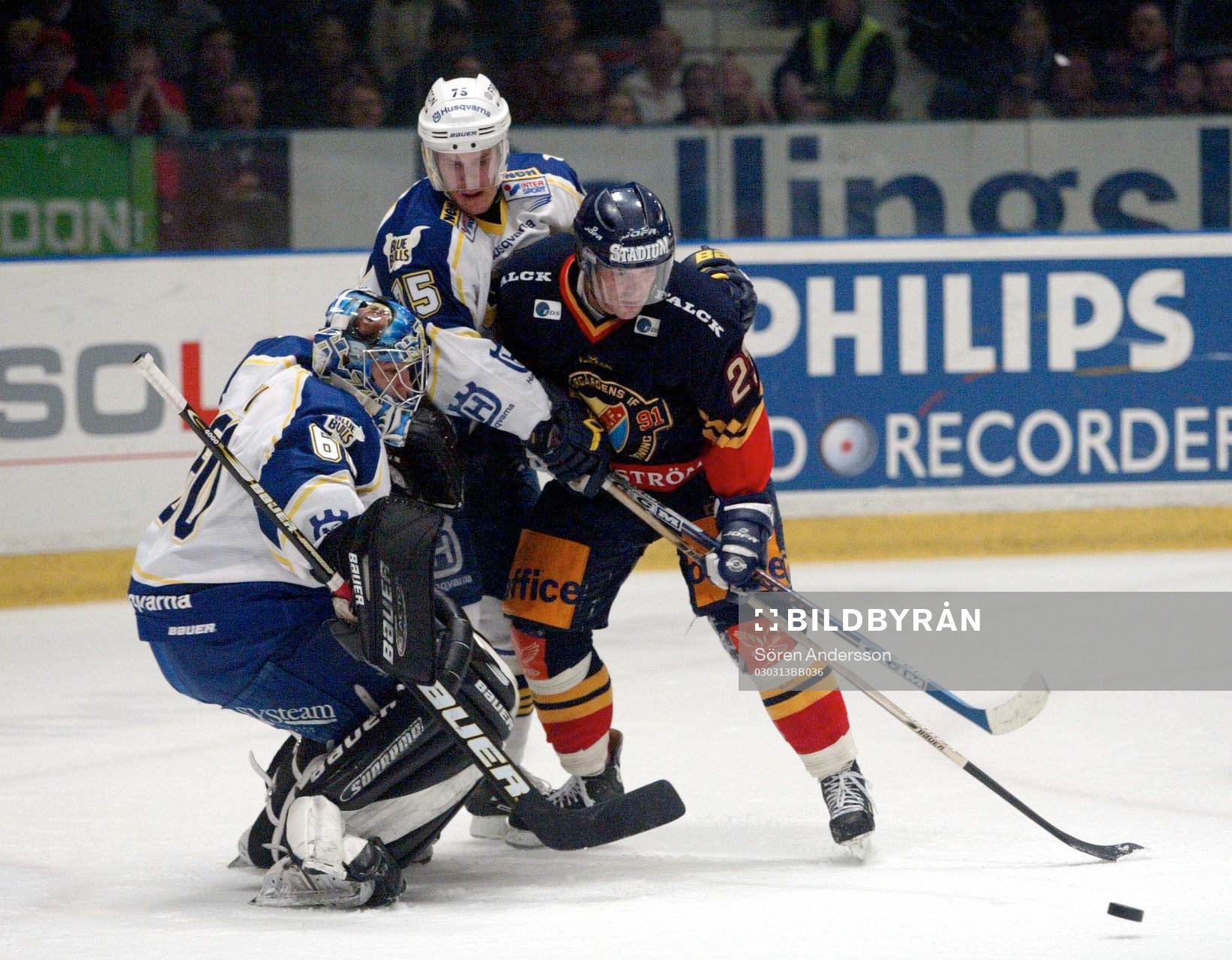 Stefan Liv, målvakt och Mattias Remstam, HV71 och Fredrik