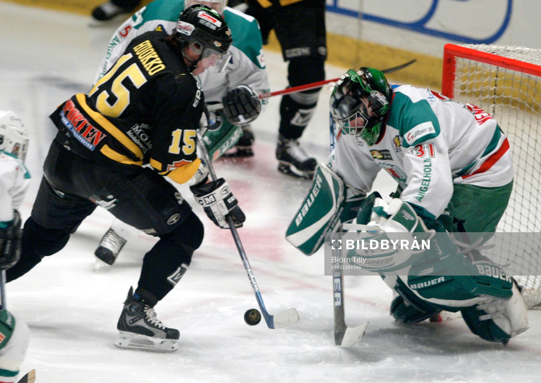 Jan Huokko, AIK och Magnus Wennström, målvakt, Rögle