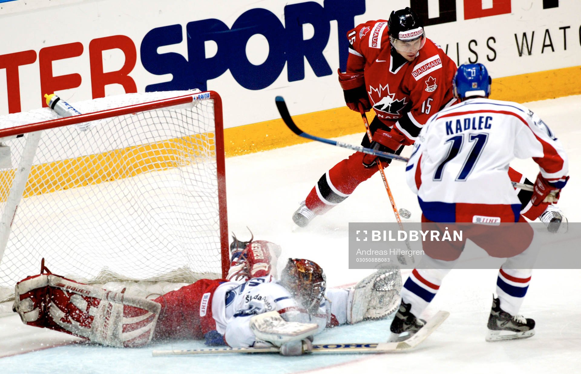 Roman Malek, målvakt, Petr Kadlec och Dany Heatley, Kanada