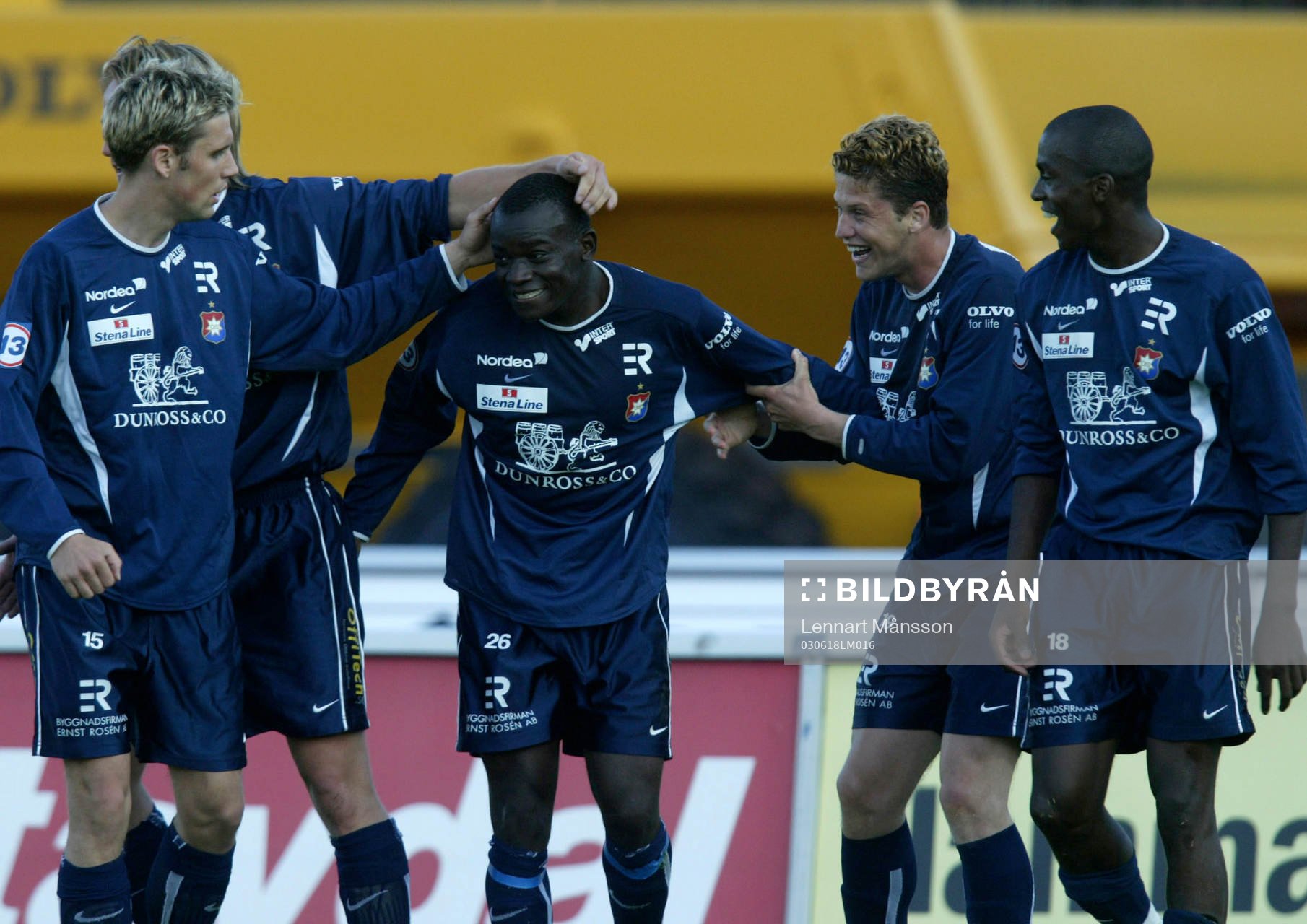 0-2 Örgryte jublar, fr.v. Marcus Dahlin, Edwin Pihri och
