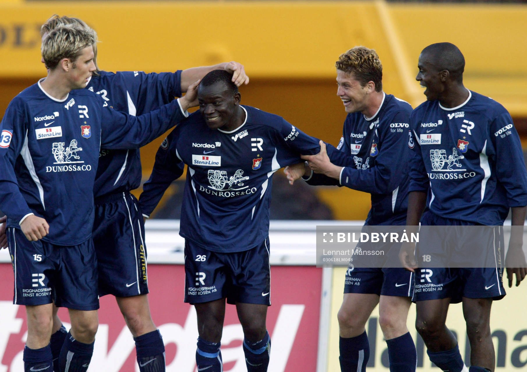 0-2 Örgryte jublar, fr.v. Marcus Dahlin, Edwin Pihri och