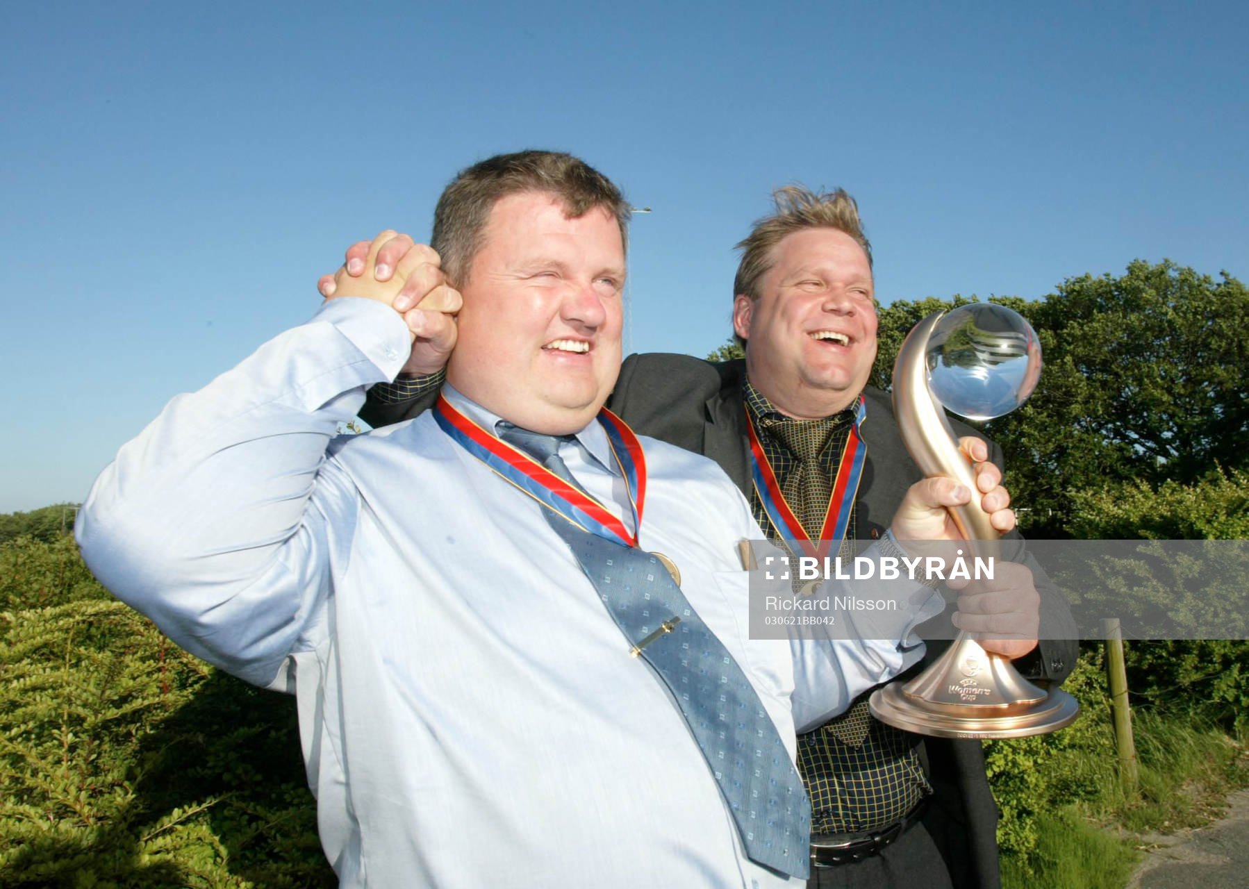  Umeås tränare Richard Holmlund och manager Roland Arnqvist, efter segern.