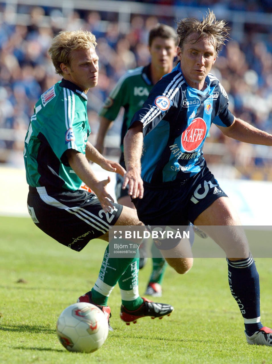 Fotboll, Allsvenskan, Djurgården - Enköping: Fredrik Elgström, Eköping och Andreas Johansson, Djurgården