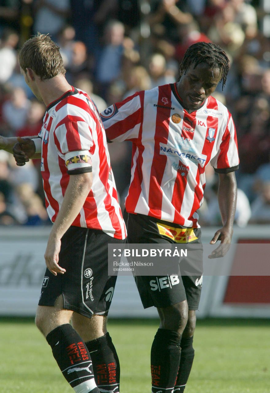 Niklas Skoog och Peter Ijeh, Malmö FF, jubel, målgest