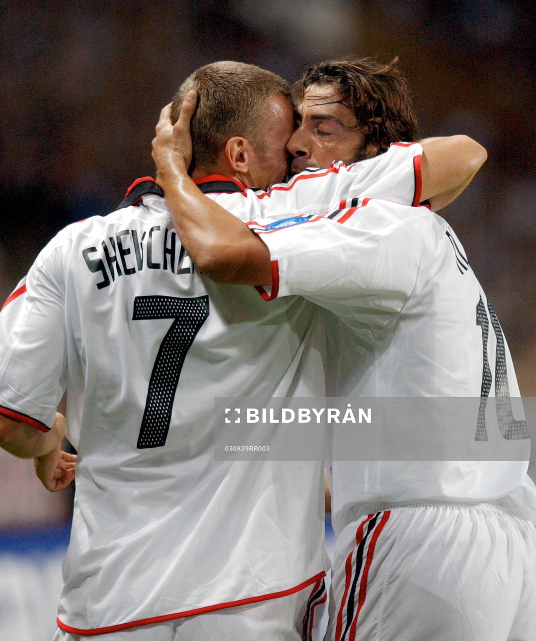 Shevchenko och Rui Costa, Milan, glädje, kram