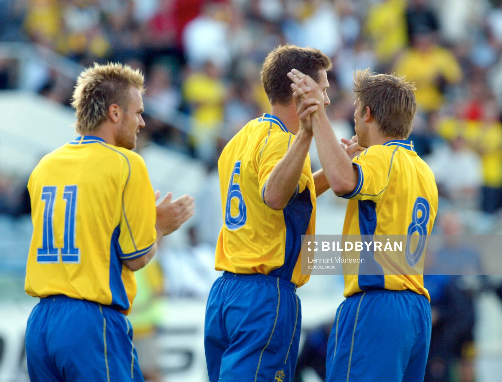 Andreas Jakobsson, Anders Svensson och Olof Mellberg, jubel