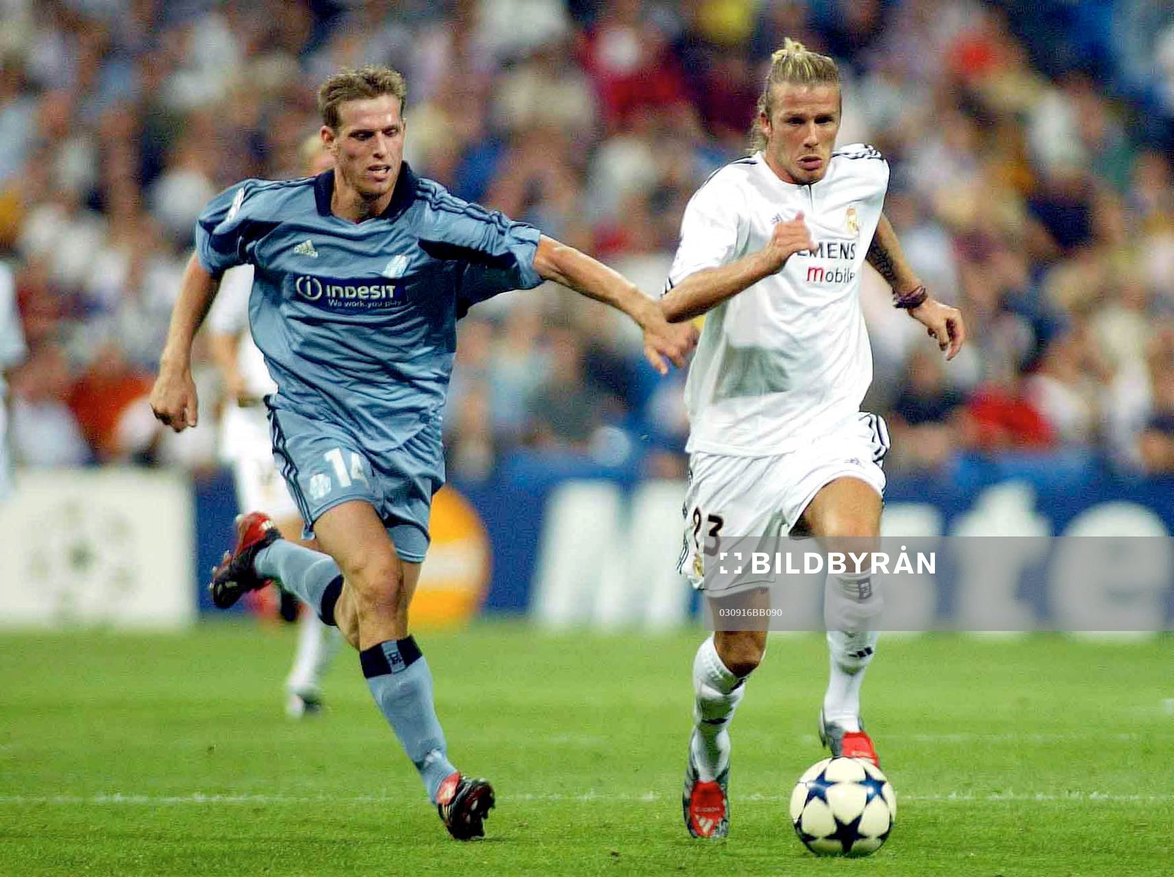  David Beckham, Real Madrid och Stefan Vachousek, Olympigue Marseilles.