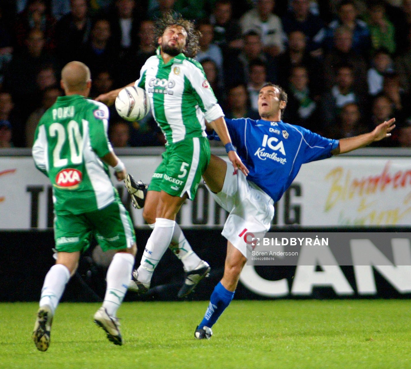  Antti Pohja och Alexander Östlund, Hammarby och Sharbel Touma, Halmstad.