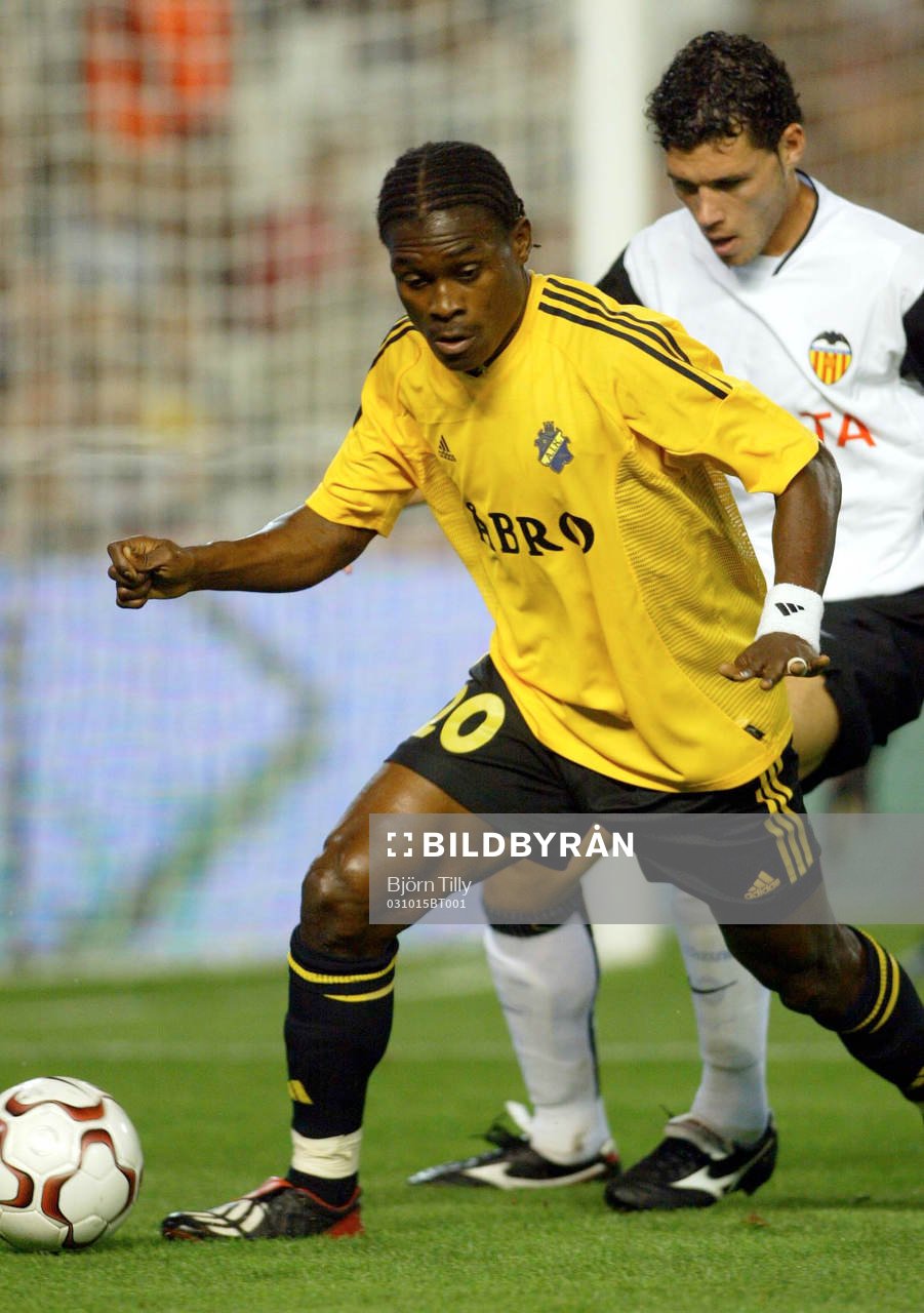 Fotboll, UEFA Cupen, Valencia - AIK: Derek Boateng, AIK i aktion.