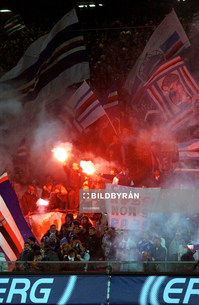 Sampdoria, fans, supporter, tifo, bengalisk eld