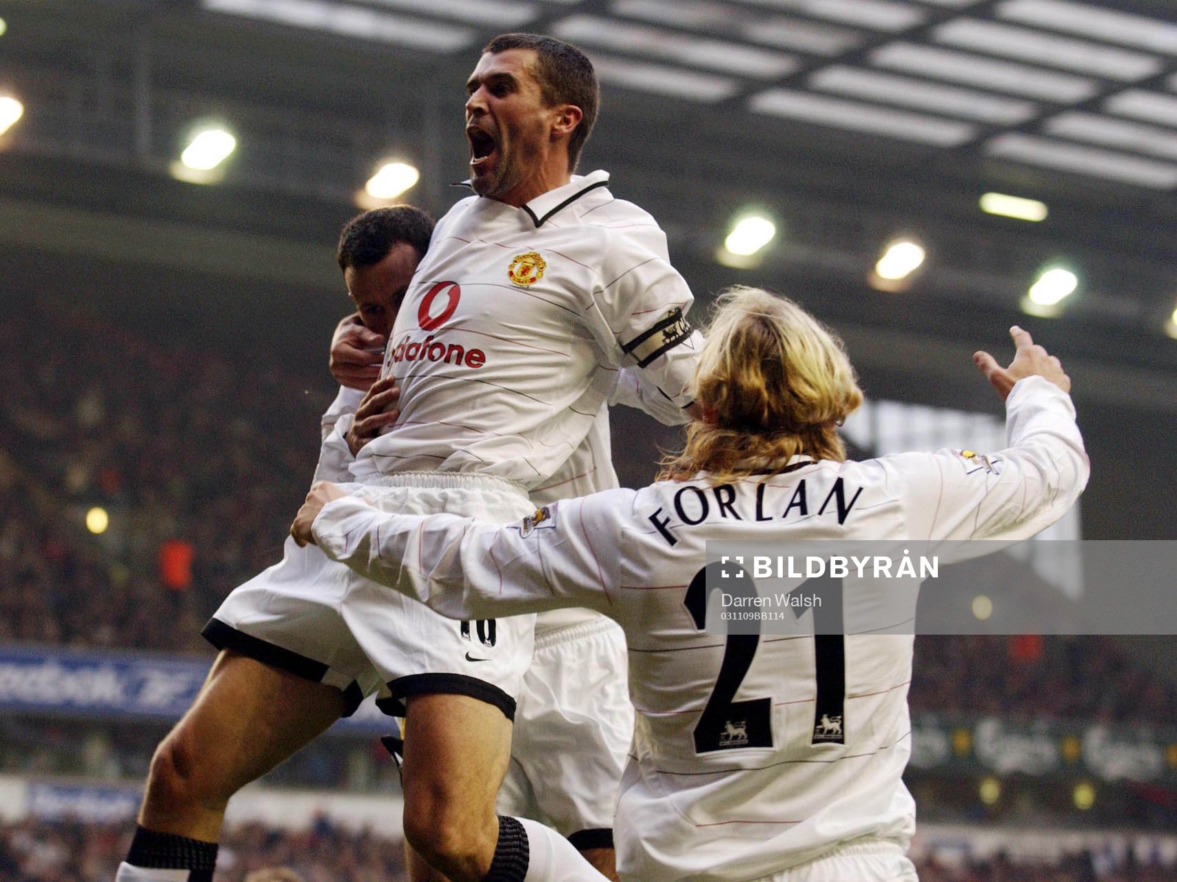  Ryan Giggs, Roy Keane och Diego Forlan, Manchester, jubel.