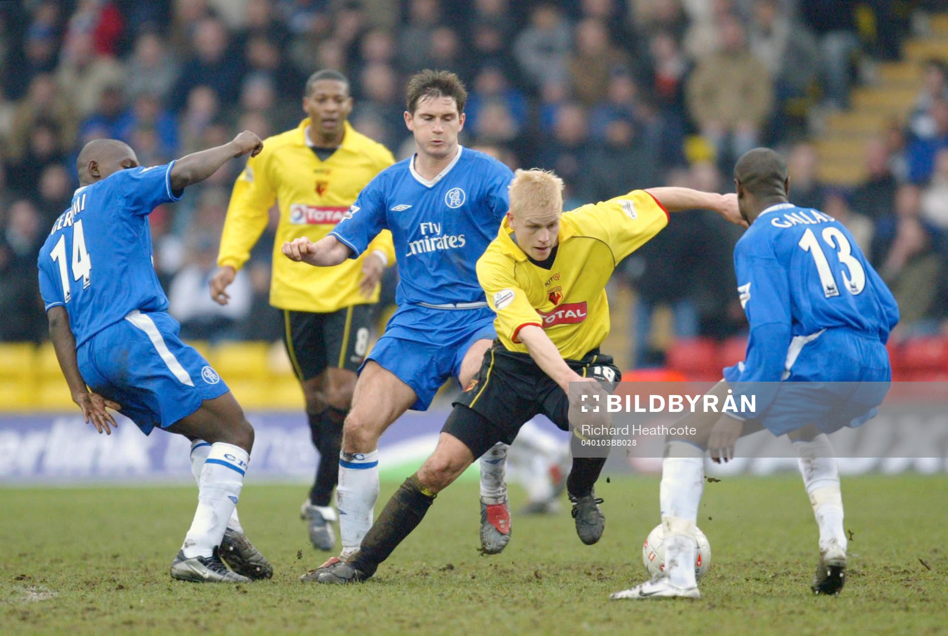  Frank Lampard, William Gallas och Geremi, Chelsea mot Heidar Helguson, Watford