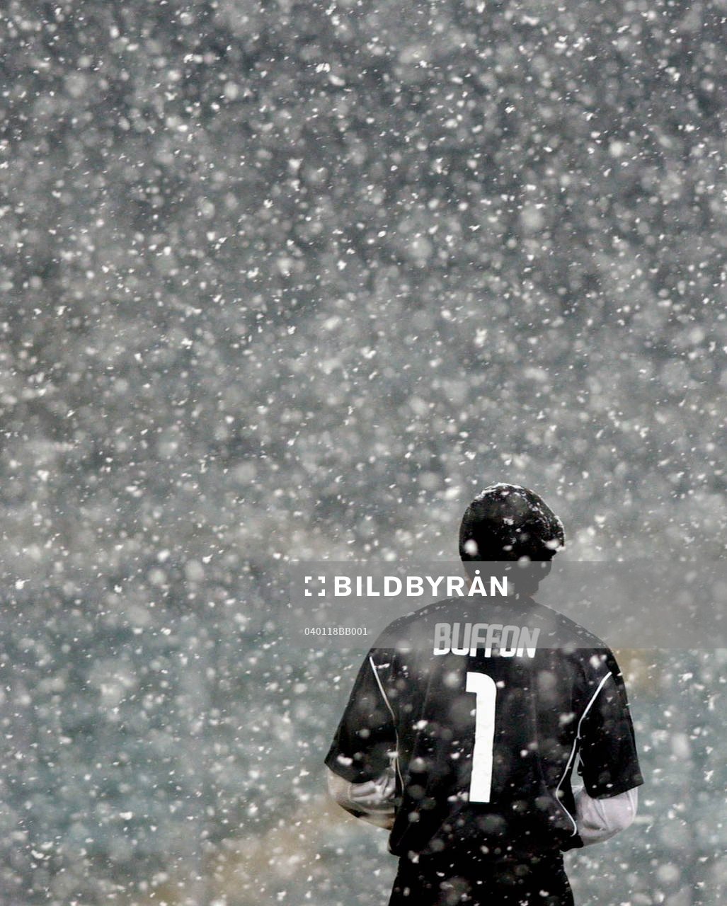 Buffon, målvakt, Juventus. Snö, oväder, vinter