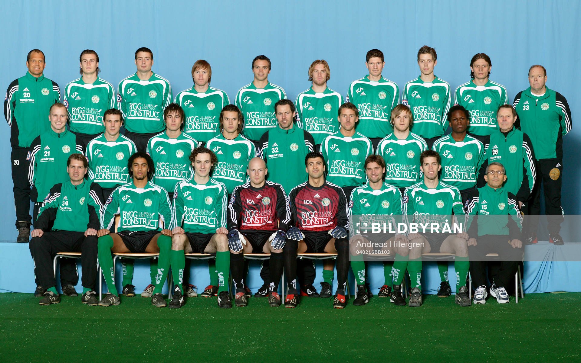  Bakre raden från vänster: Håkan Jernberg (sjukgymnast), Johan Törnblom, Johan Johansson, Anders Ulmstedt, Magnus Revterwall, Henrik Norrström, Benny Olsen, Viktor Jansson, Radusav Radulovic, Bengt Lydeborn (assisterande tränare).