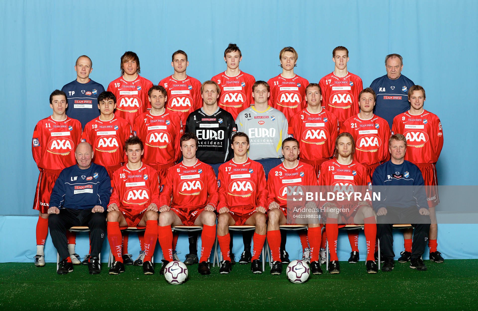  Bakre raden från vänster:Torbjörn Pettersson (massör), Johan Svensson, Daniel Pettersson, Erik Tengroth, Joakim Karlsson, Daniel Nilsson, Kenth Axelsson (lagledare).