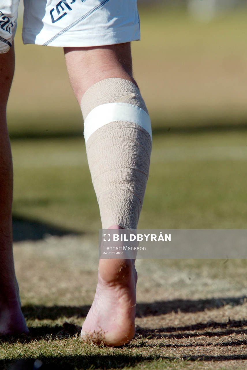 Fotboll, ben, skada, bandage, fot, vad