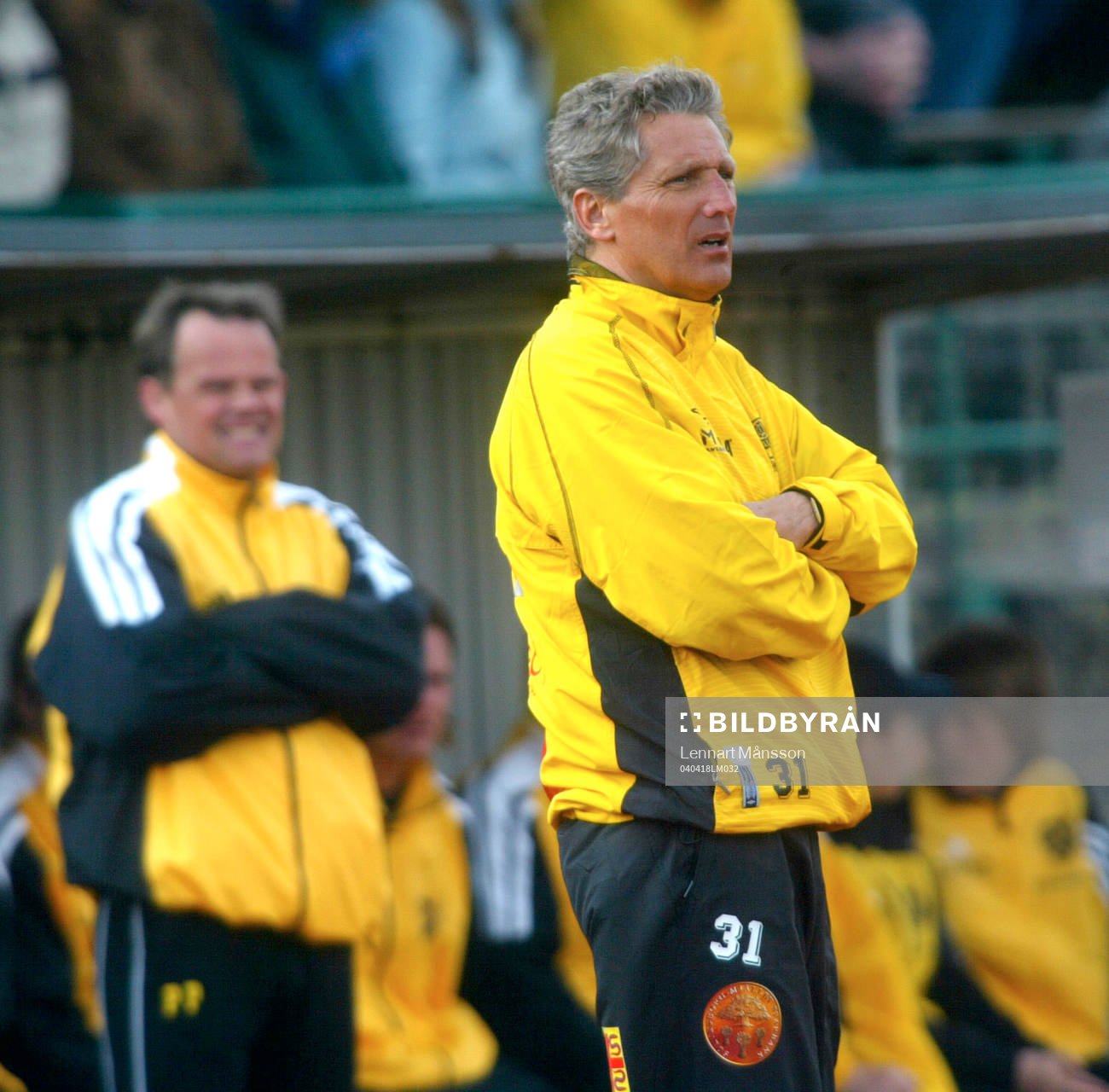 Sören Cratz, tränare, Mjällby, och Peter Persson,