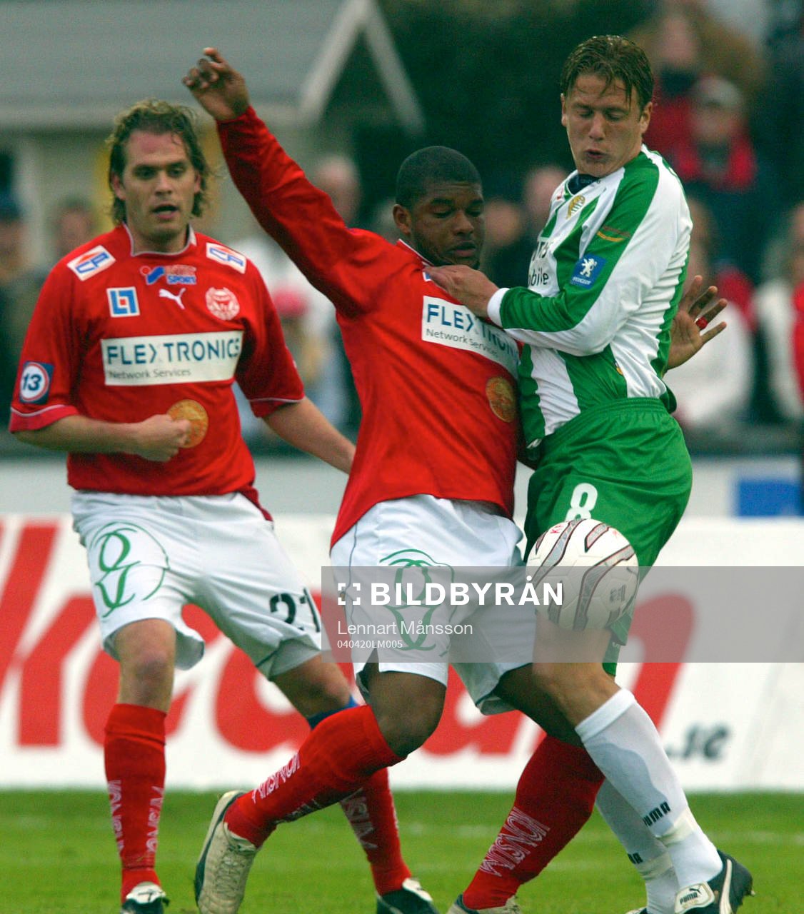 Fotboll, Allsvenskan, Kalmar - Hammarby: Patrik Gerrbrand, Hammarby och Dede Anderson, Kalmar