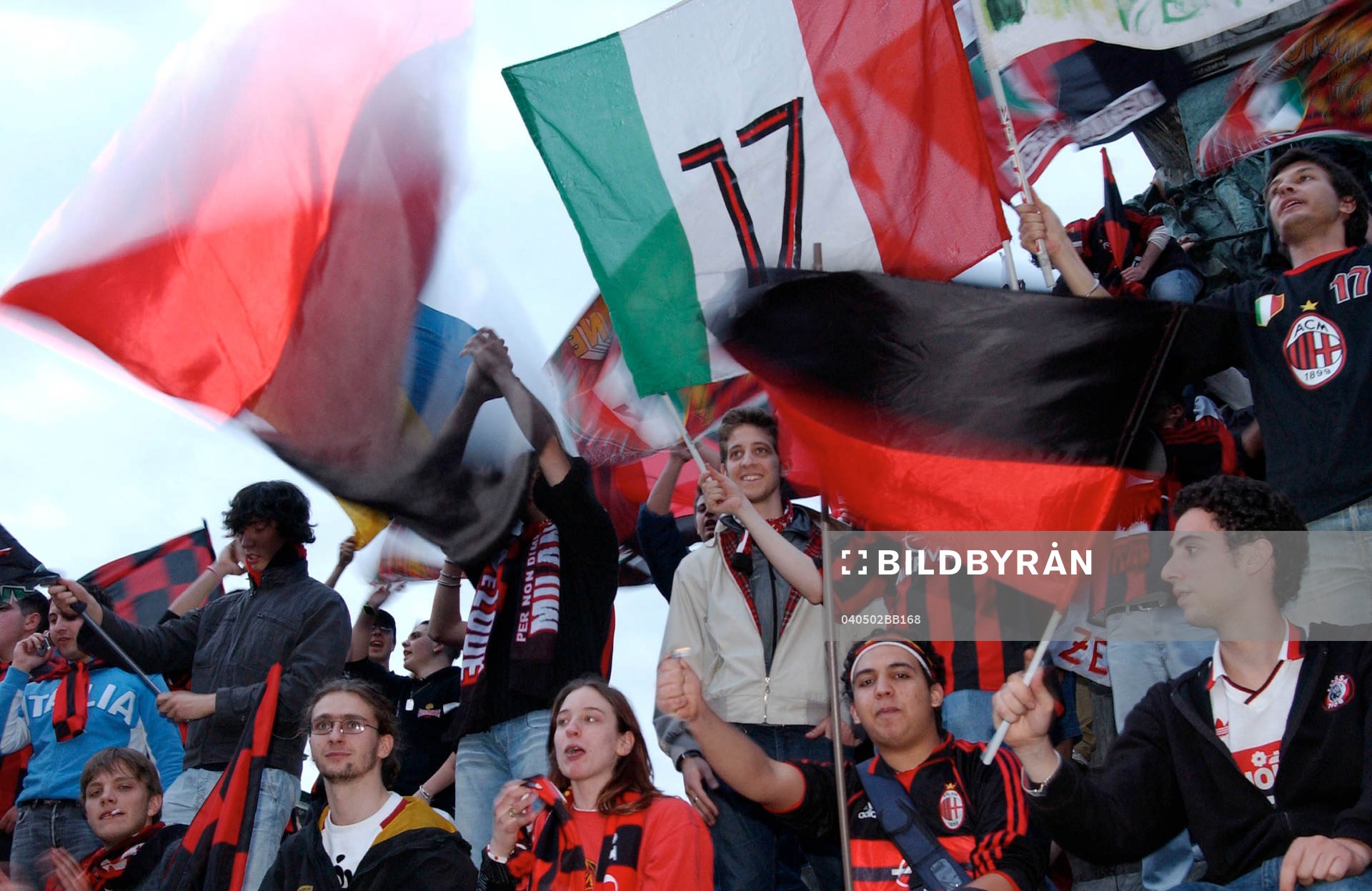Milan, fans, supporter, flagga