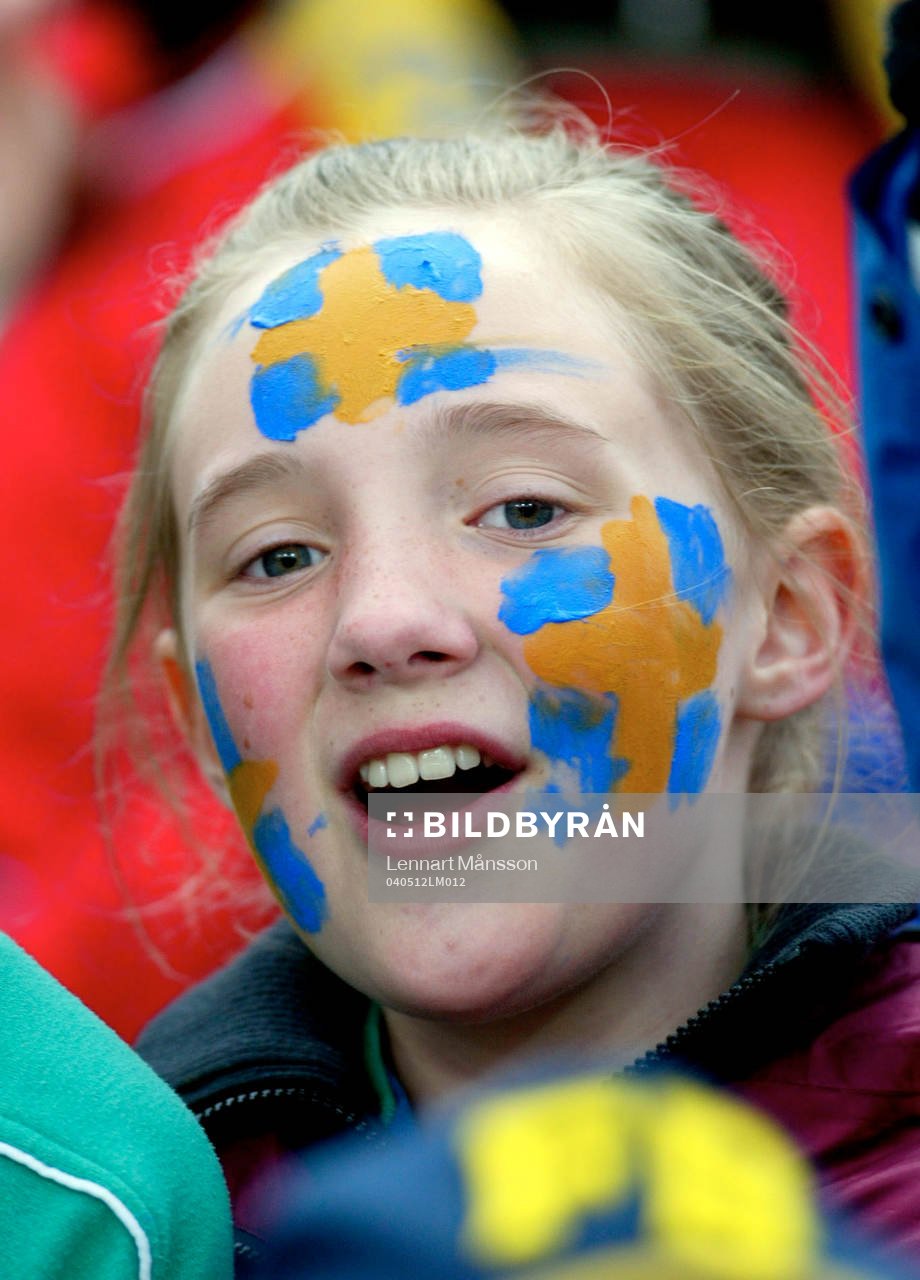 Supporter, flicka, tjej, ansiktsmålning