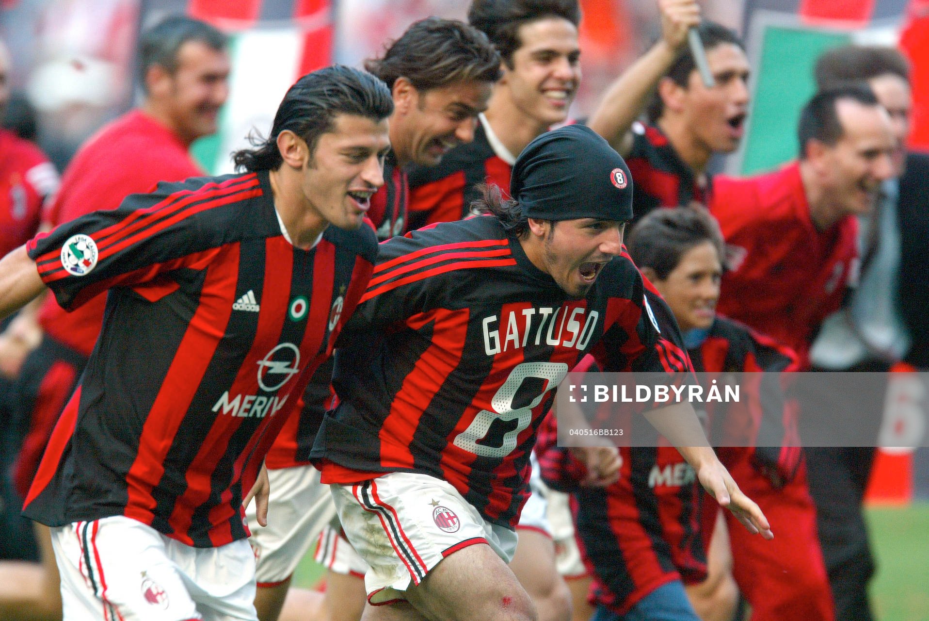  Milan. Kaladze och  Gattuso, jubel efter ligasegern.