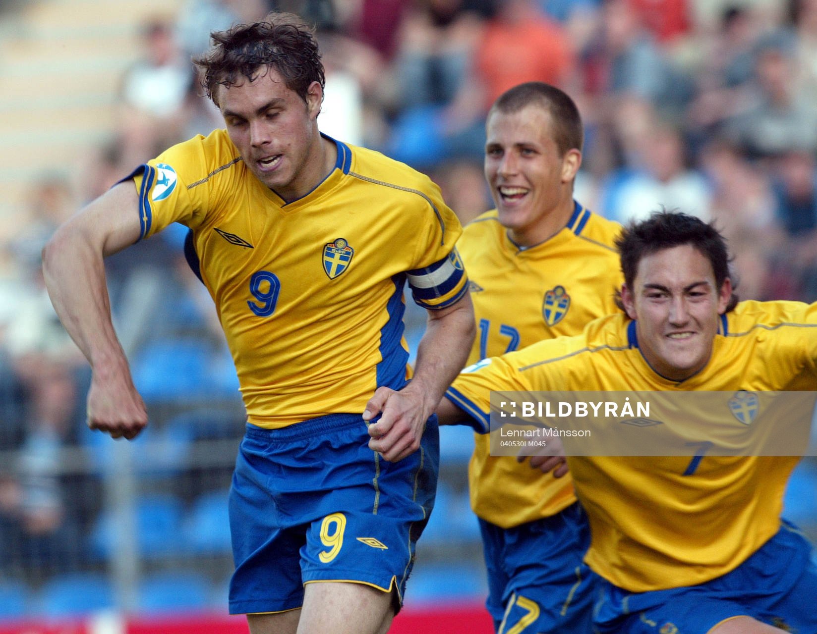  Johan Elmander, Tobias Hysén och Stefan Ishizaki, Sverige, jubel.