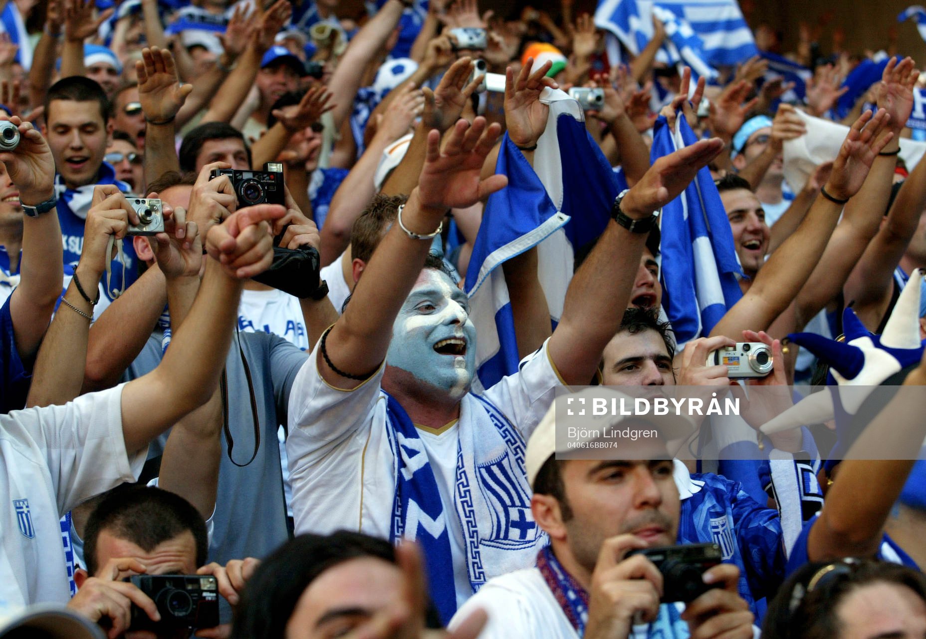 Grekisk lycka på läktaren: Fans, supporter, jubel, glädje