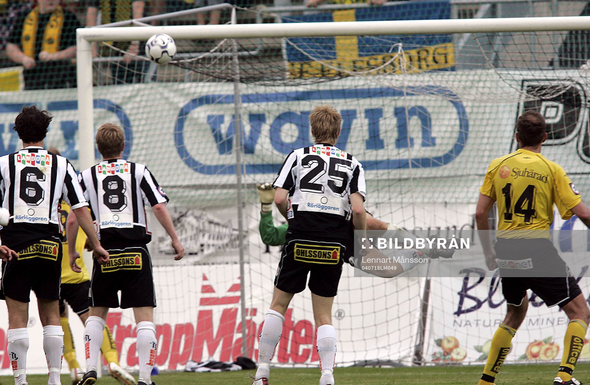  Var bollen inne? Joakim Alexandersson nickar, Jonas Sandqvist räddar.