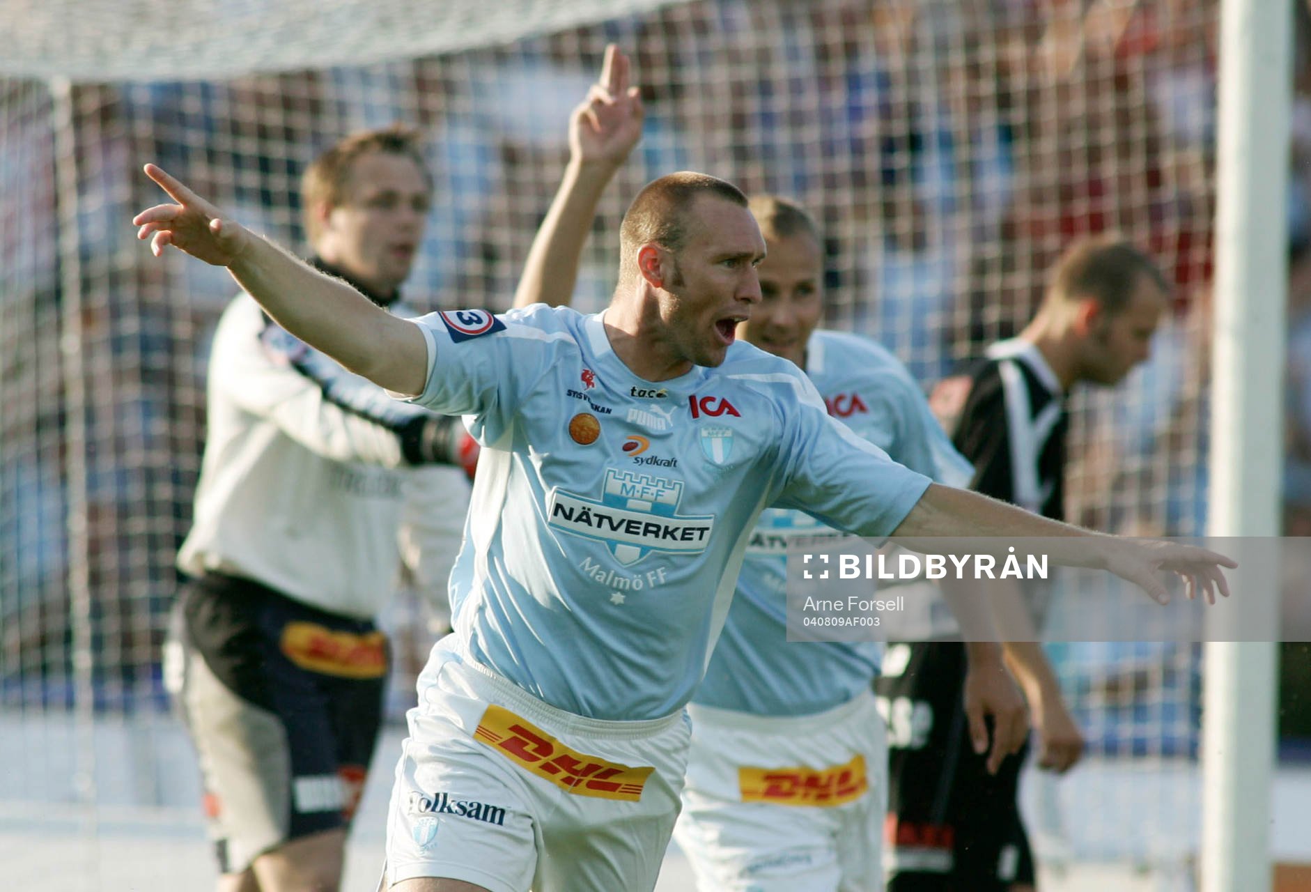 Fotboll, Allsvenskan, MFF - TFF. Niklas Skoog jublaqr